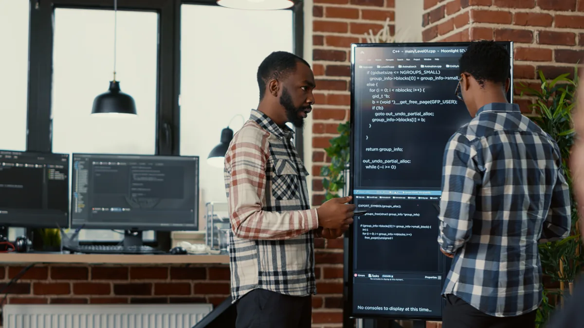 Engineers collaborating on a software project